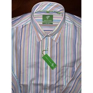 Forsyth Of Canada Men's Button Down Shirt Large Multicolor Stripe Non-Iron NWT
